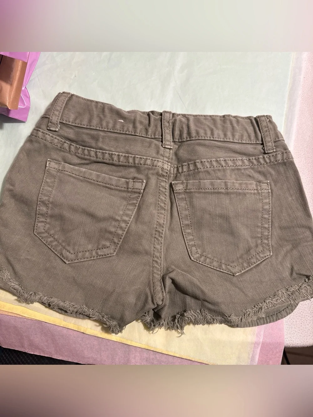 Place Olive Frayed Denim Shorts